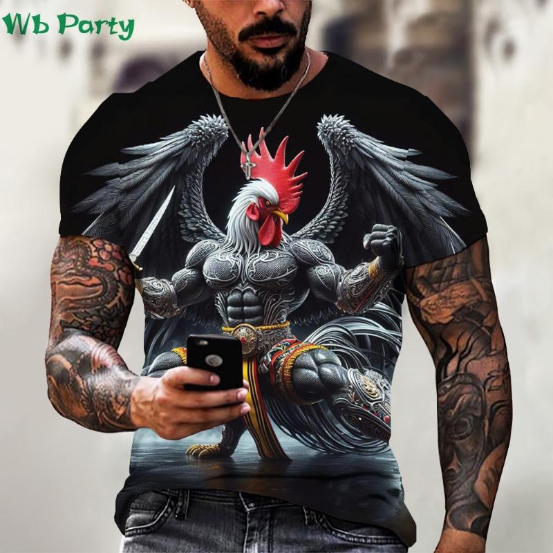 Animal Graphic T shirts Rooster Hero Print T-shirts for Men Funny 3D Print Fashion