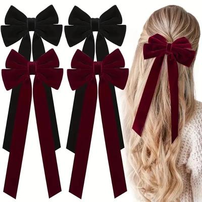 Vintage Large Velvet Bow Hairpins Barrettes Women Girls Wedding Long Ribbon Korean Hair Clip Hairgrip Hair Accessories