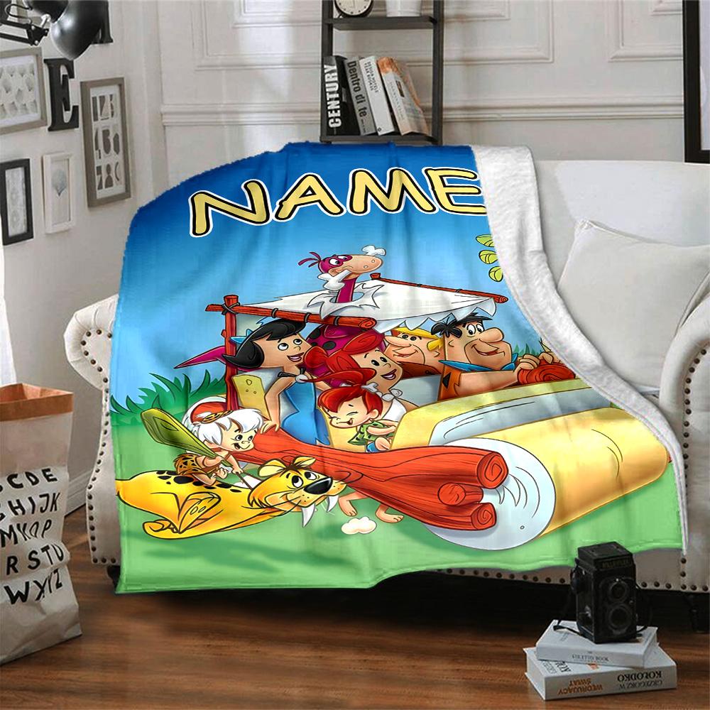 Customizable Flintstone Throw Blanket – Personalized Name, All-Season Cozy Snug Blanket, Machine Washable, Personalized Blanket
