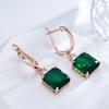 Square Green Stone Long Dangle Earrings For Women  Rose Gold Color With Natural Zircon Accessories Daily Jewelry