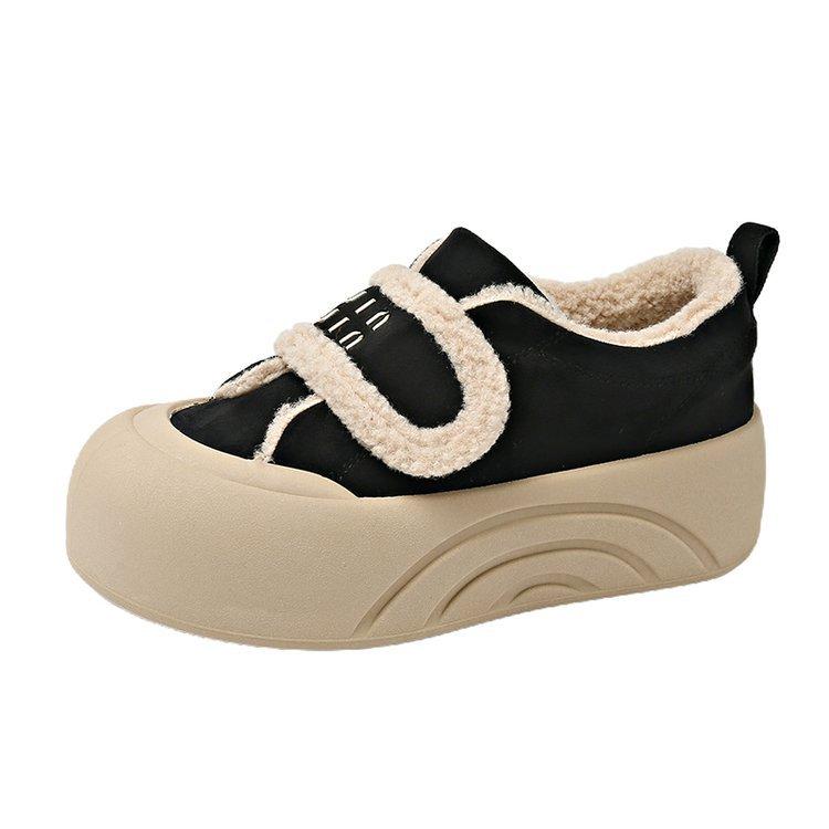 Lamb wool shoes ugly cute bread shoes big head casual shoes board shoes doll head velvet cotton shoes biscuit shoes women's shoes