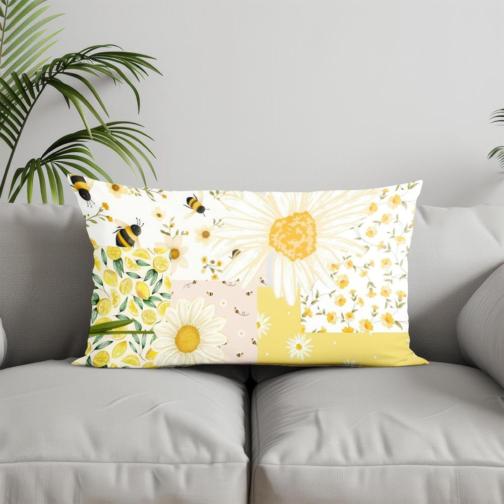 Home Decor Sunflowers & Bees Pillow Cover Suitable For Sofa Bedroom Car Pillow Cover Cushion Rectangular Back Cushion