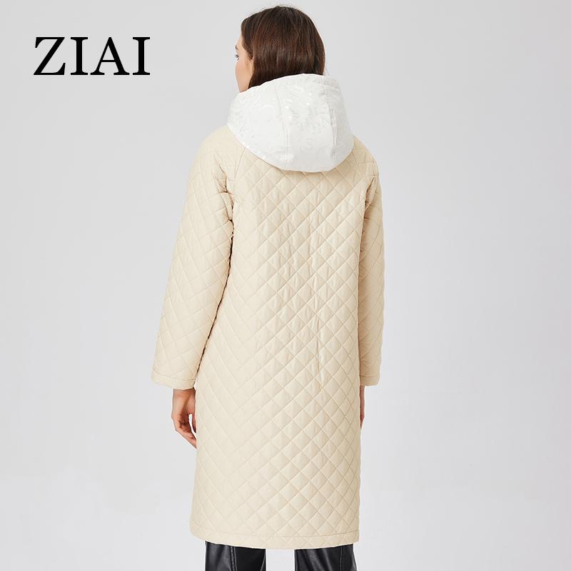 ZIAI damska kurtka wiosenna długi klasyczny podwójny zamek błyskawiczny z kapturem dopasowane kolory prosty styl płaszcze damskie 2023 zima ZM-20330
