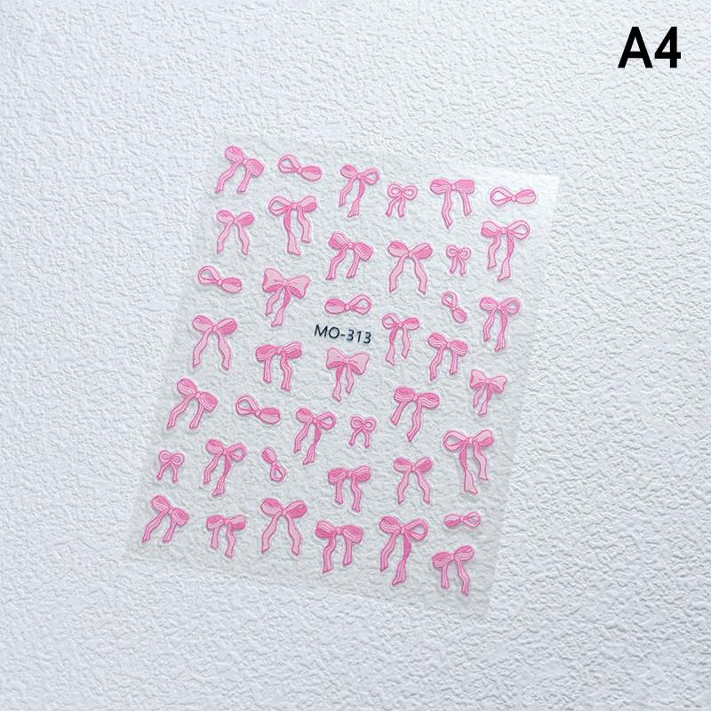 Ribbon Bow Shape Nail Sticker Multicolour Stereoscopic Relief Enhancement Adhesive Nail Decal Decoration Diy