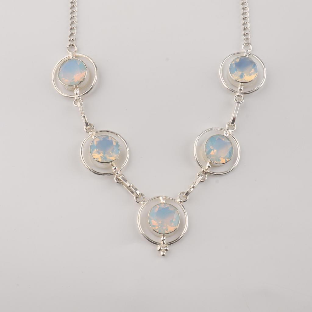 Milky Opal Gemstone Silver Necklace, 925 Sterling Silver Handmade Women Necklace, White Opal Jewelry For Women RN-2-22