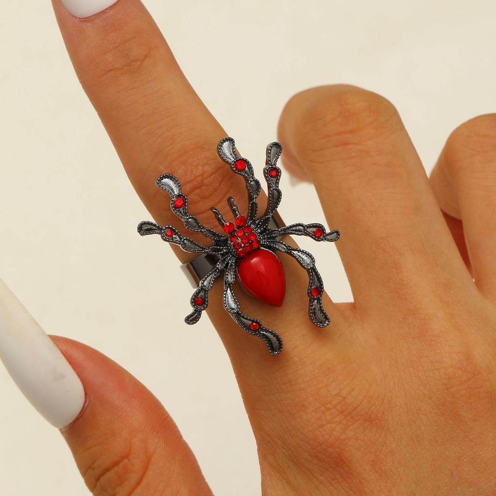 Gothic Red Crystal Spider Ring Neutral Exquisite Luxury Halloween Accessories Dark Style Zircon Inlaid Finger Ring Party Zircon