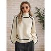 Womens Fall Fashion Vezfaa Casual Winter Colour Block Print Long Sleeve High Neck Sweaters