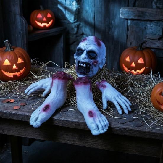 Halloween Window Display Items 5 Pcs Body Parts Prop, Realistic Broken Head Hands Feet Set, Scary Artificial Bloodstains Anatomy Blood Severed Zombie