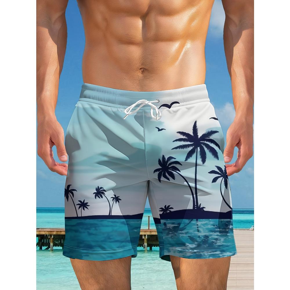 Men's Ocean Coconut Tree Print Beach Shorts Summer Vacation Surfboard Shorts Casual Classic Quick Dry Shorts