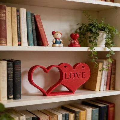 Valentine's Day Heart Decoration 3D Printed Romantic Heart-to-Heart Statue Red Love Heart Tiered Tray Table Sign for Anniversary Wedding Gifts