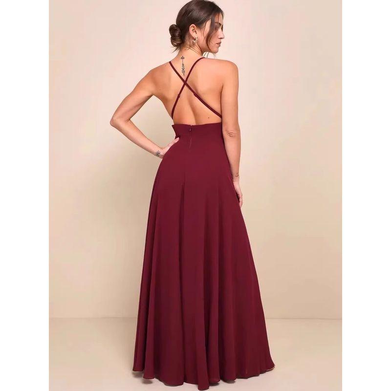 Foreign Trade Order Lu's Sexy Bib Type Sling Backless Elegant Split Chiffon Vacation Dress Long dress Formal Dress