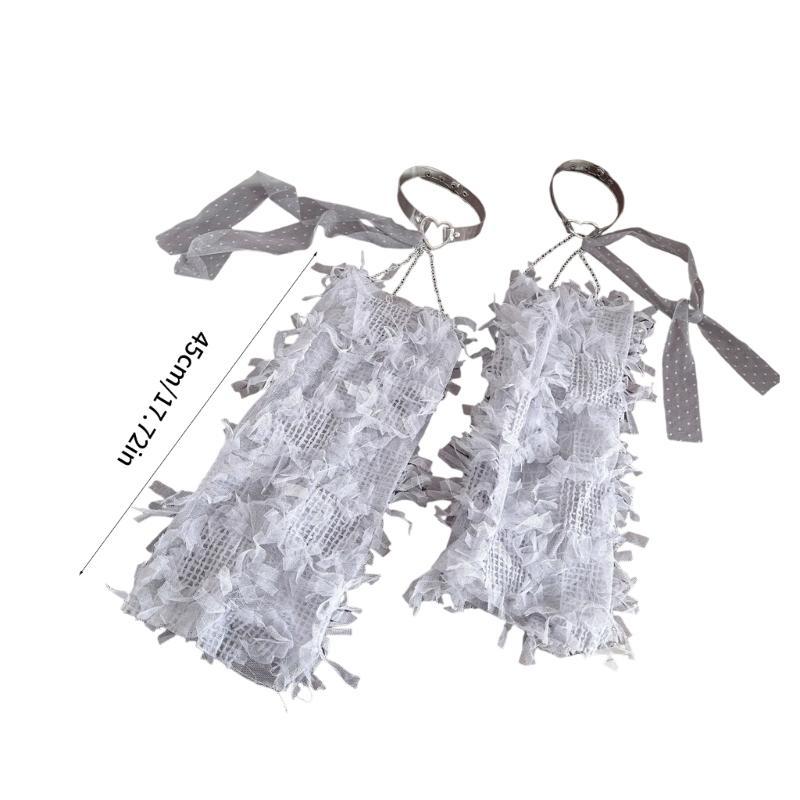 Women Lace Leg Warmers with Leg Loop Subculture Long Leg Socks Baggy Cuffs Ankle Heap Socks Mesh Flared Leg Sleeves