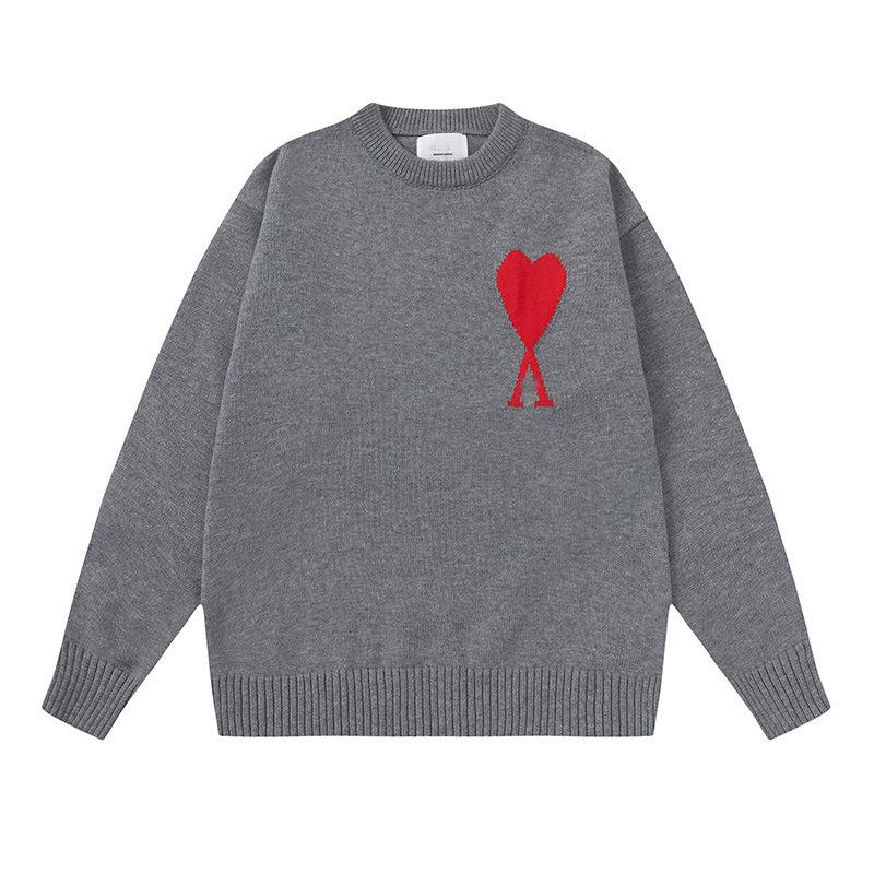 Neuer AMI CS Strickpullover Rundhals Trendmarke Damen Paar Kleines Herz Lockerer Pullover Langarm Grenzüberschreitender Strickpullover