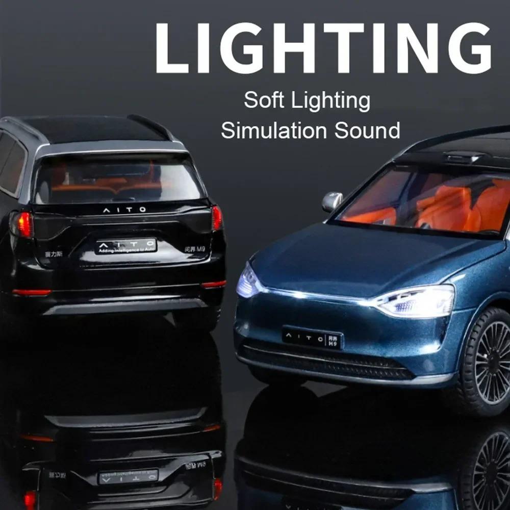 1/24 Die Cast Alloy Car Model, AITO M9, Detachable Wheels, Rubber Tires, Light Music Car, SUV, Children's Birthday Gift
