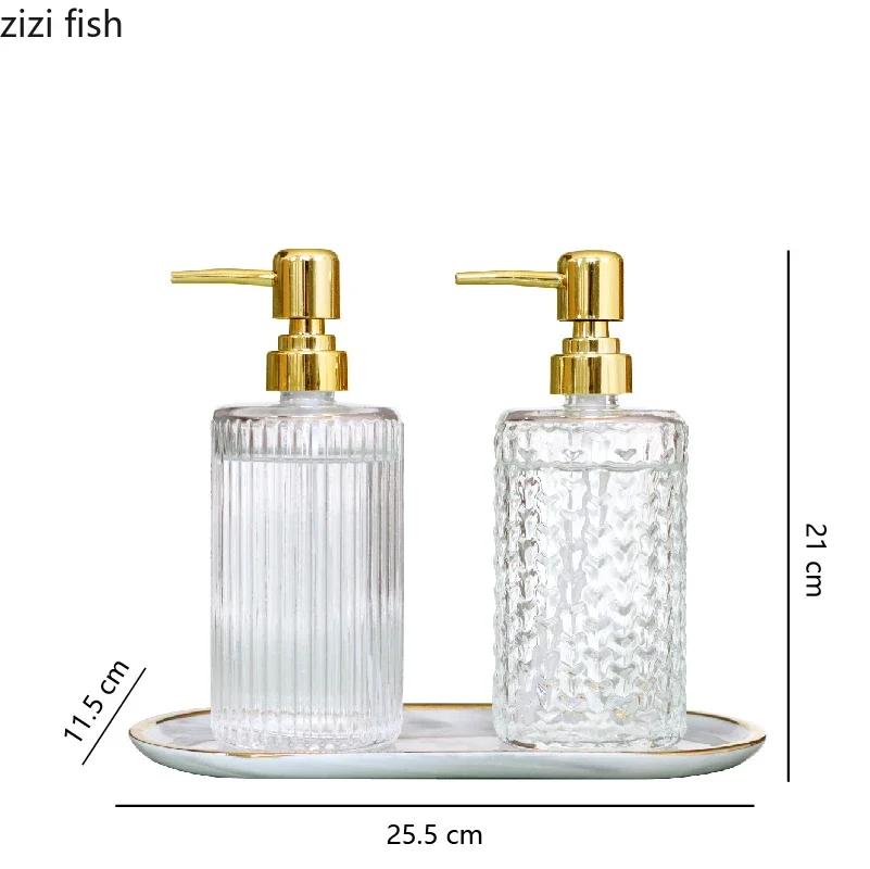 Glas Handdesinfektionsmittel Lotion Flasche Metall Keramik Tablett Braun Gelb Druckverschluss Shampoo Flasche Badezimmer Seifenspender Dekoration