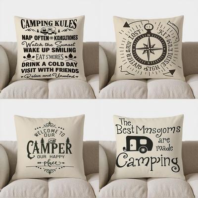 Home Decor Camping Rules: Nap, Smile, Eat S'Mores & Relax Pattern Cushion Cover Suitable For Sofa Bedroom Car Pillow Cover