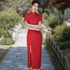 1011 New Chinese Cheongsam Young Summer New Lace Retro Red Skinny Medium and Long Dress