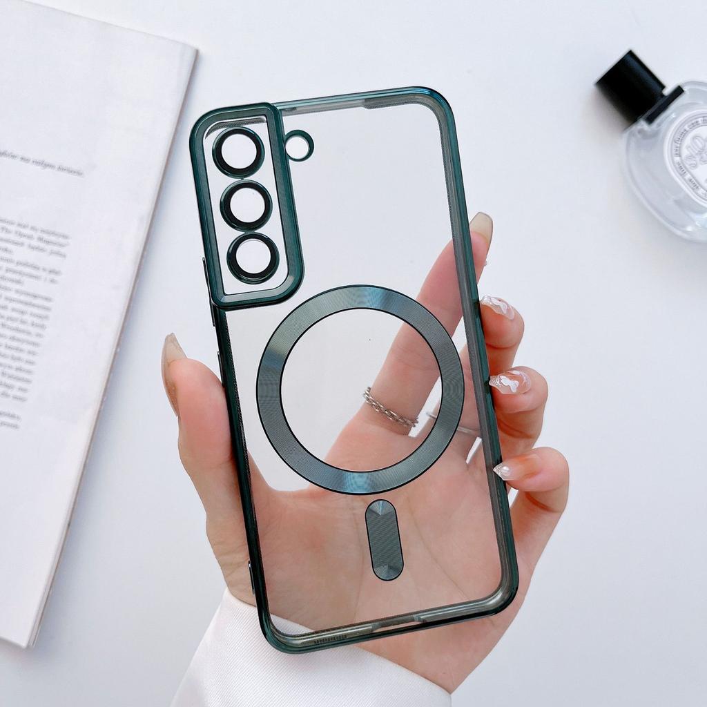 Suitable for Samsung S24 Electroplated Transparent Mobile Phone Case Full Inclusive Lens Film S22ultraCD Pattern Magnetic S23 Soft Case