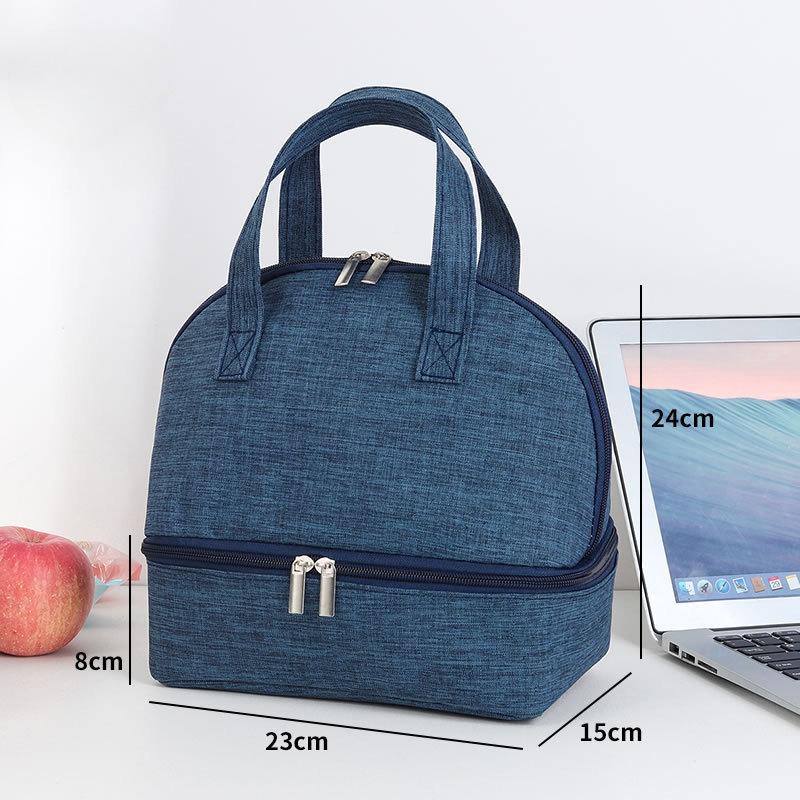 Portable Double-layer Lunch Bag Office Handbag Cooler Bento Box Picnic Cooler Bag Large Capacity Fresh-Keeping Lunch Boxes
