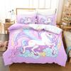 3D Cartoon Bedding Set Unicorn Rainbow Printed Duvet Cover Set Soft Skin-Friendly Single Double King Size for Kids Birthday Gift