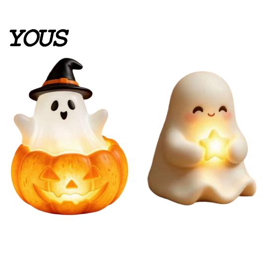 Gifts for Halloween Lovers Cute Light Up Ghost Decoration, Small Statue Night Light, Nightlight Nursery Resin Table Decoration Indoor, Kitchen Tiered