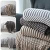 Plaid Knit Air Conditioner Cover Nap Blanket Comfortable Nordic Style Warm Tassel Solid Color Blankets For Beds Sofa