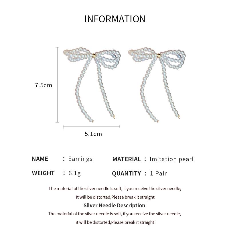 Witte Strik Imitatie Parels Kwastje Hangende Oorbellen voor Vrouwen Temperament Veelzijdige Mode Oorbel Elegante Sieraden Groothandel