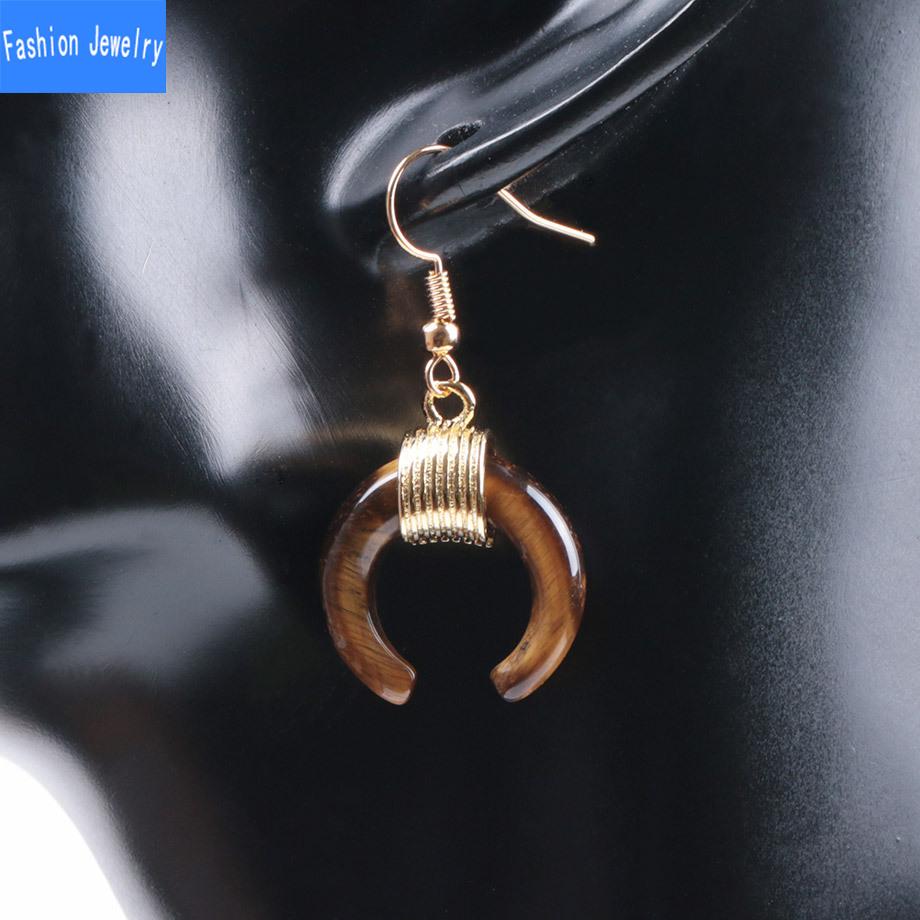 Národní větrná trubka zakřivený měsíc půlměsíc Půlměsíc přírodní křišťálové šperky imitace vinuté zlaté náušnice s rybičkou