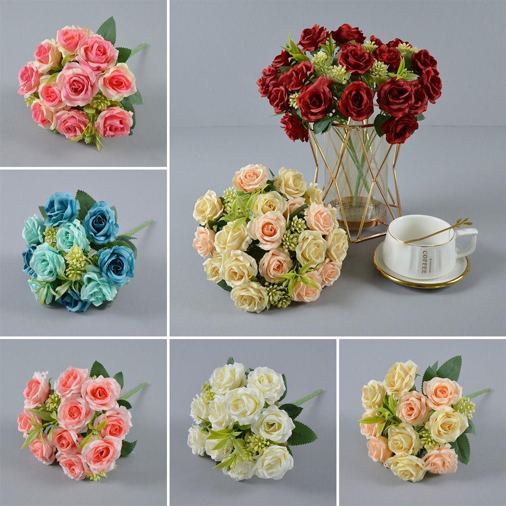 Silk Artificial Rose Bouquet 10 Heads Artificial Flowers  Wedding Decoration Flowers