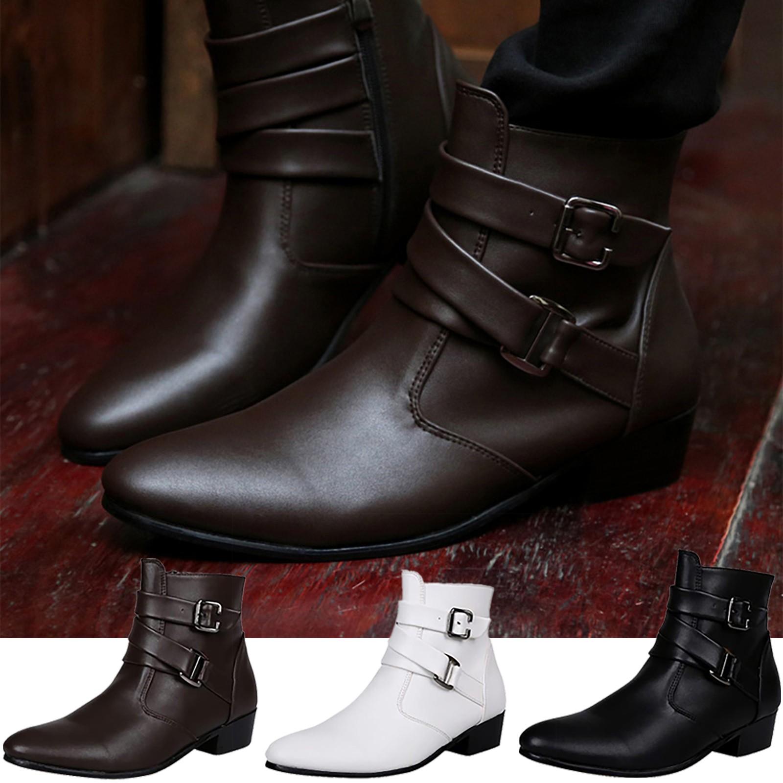 

Мужские короткие ботинки с круглым носком, однотонные, на толстом каблуке, низкие ботинки с пряжкой и молнией сбоку 42 чёрный