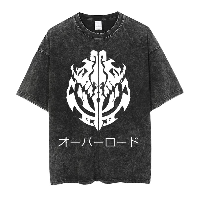 

Мужская винтажная стираная футболка в стиле Харадзюку с короткими рукавами из 100% хлопка японского аниме «Оверлорд», уличная одежда больших размеров, топы унисекс