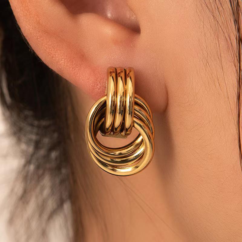 

European & American Gold Plated Brass Geometric Circle Earrings