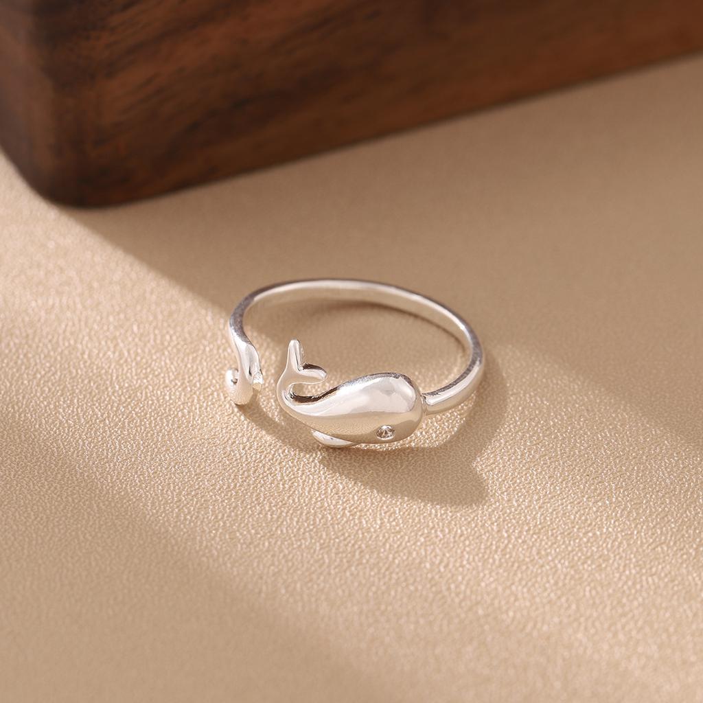 New 925 Silver Whale Fish Animal Opening Rings R178