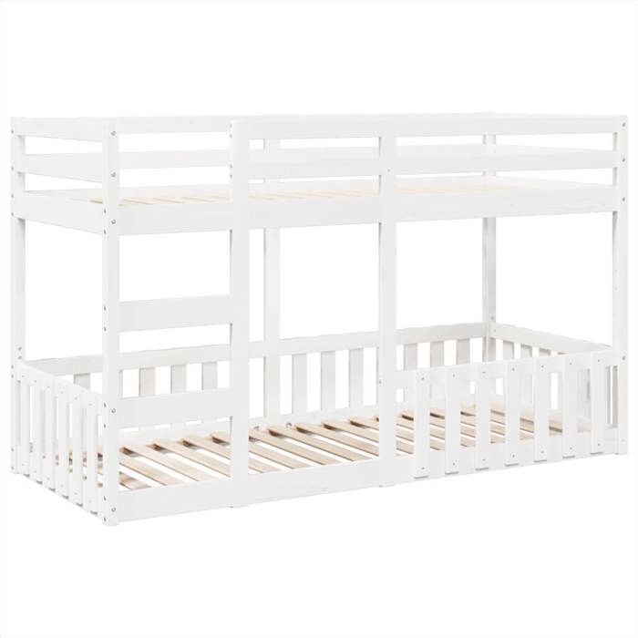 VidaXL Lit superposé Blanc 90x200 cm Bois de pin massif, cadre de lit superposé bas, meubles de chambre à coucher, cadre de 3308590