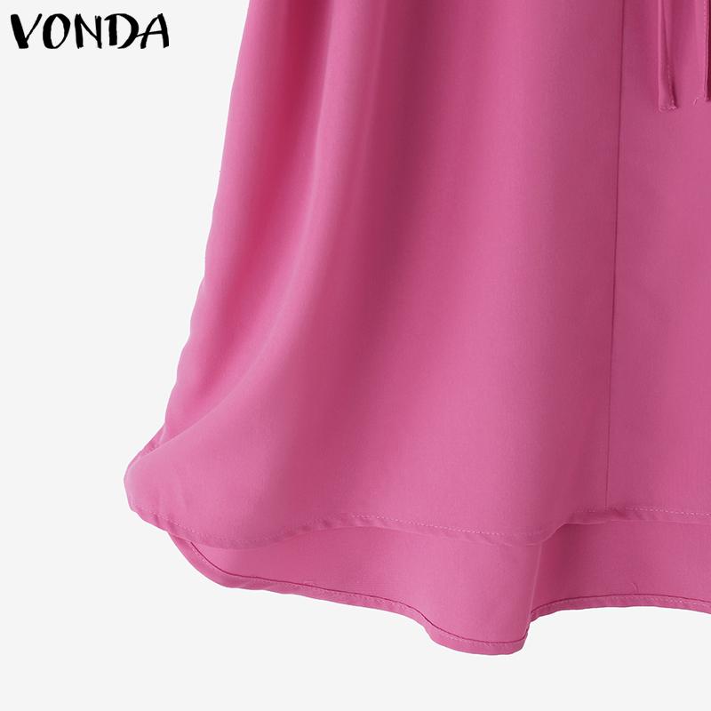 VONDA Women Summer Lace-up Neck Flounces Sleeve Casual Ruffled Long Blouse