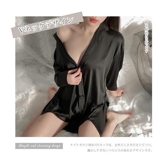 [YunXiozy Star] Pajama Specialty Store Women's 3/4 Sleeve Satin Sleepshirt with Shorts Button Down Nightgown Silk Nightshirt Pajamas Top Boyfriend