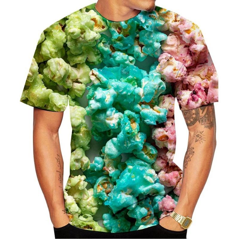 Summer Fashion New Popcorn Fun Pattern Men's Printed T-shirt Street Harajuku Short Sleeve Plus Size Round Neck Top
