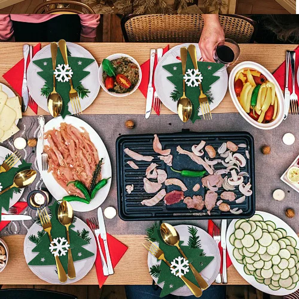 Huse pentru cuțite și furculițe de Crăciun Linguri din pânză din pâslă cu fulgi de nea Suport pentru tacâmuri Genți Acasă Crăciun Anul Nou Petrecere Decor pentru masă