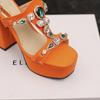 Oranžové černé dámské sandály na platformě na vysokém podpatku velká velikost 50
