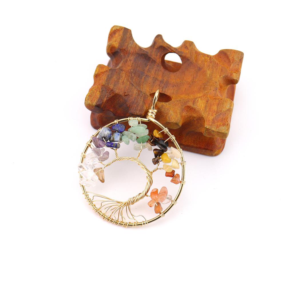 Rainbow Life Tree Pendant Necklace with Natural Crystal Crushed Stone Wire-Wrapped Design, N739.