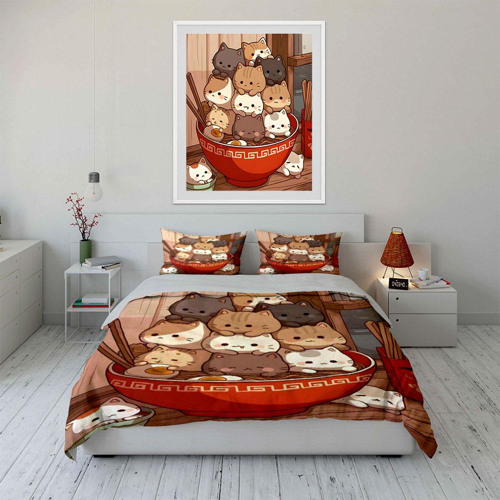 Cartoon Cat Decor Set Gift Soft Comfortable Duvet Cover Bedding Set Included 1*Duvet Cover & 2*Pillowcases, Gift