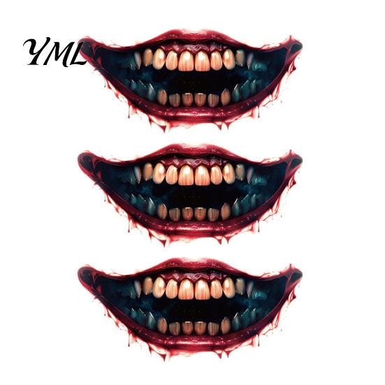 Spooky Theme Party Accessories 3Pcs Realistic Scary Mouth Tattoos for Halloween Zombie Vampire Clown Party, Waterproof Cosplay Face Decals Horror