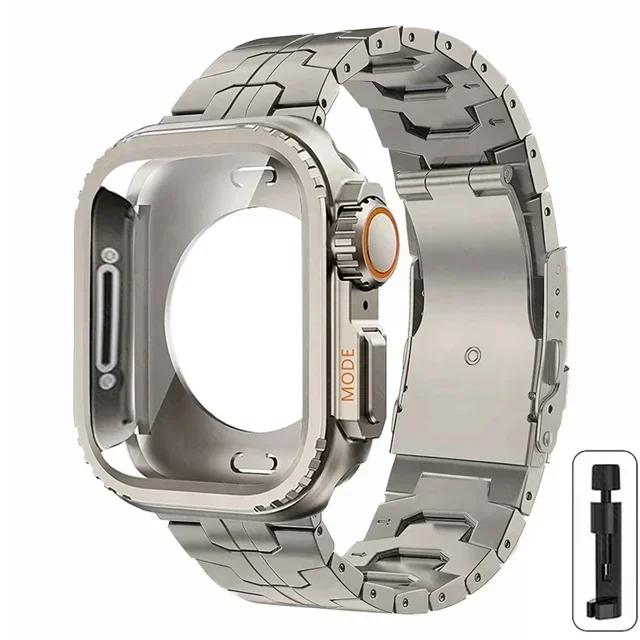 Titanband + Upgrade Ultra-Gehäuse für Apple Watch Armband 45mm 44mm Vollständig abgedecktes Metallgehäuse Armband Iwatch Serie 9 8 7 6 SE 5 4