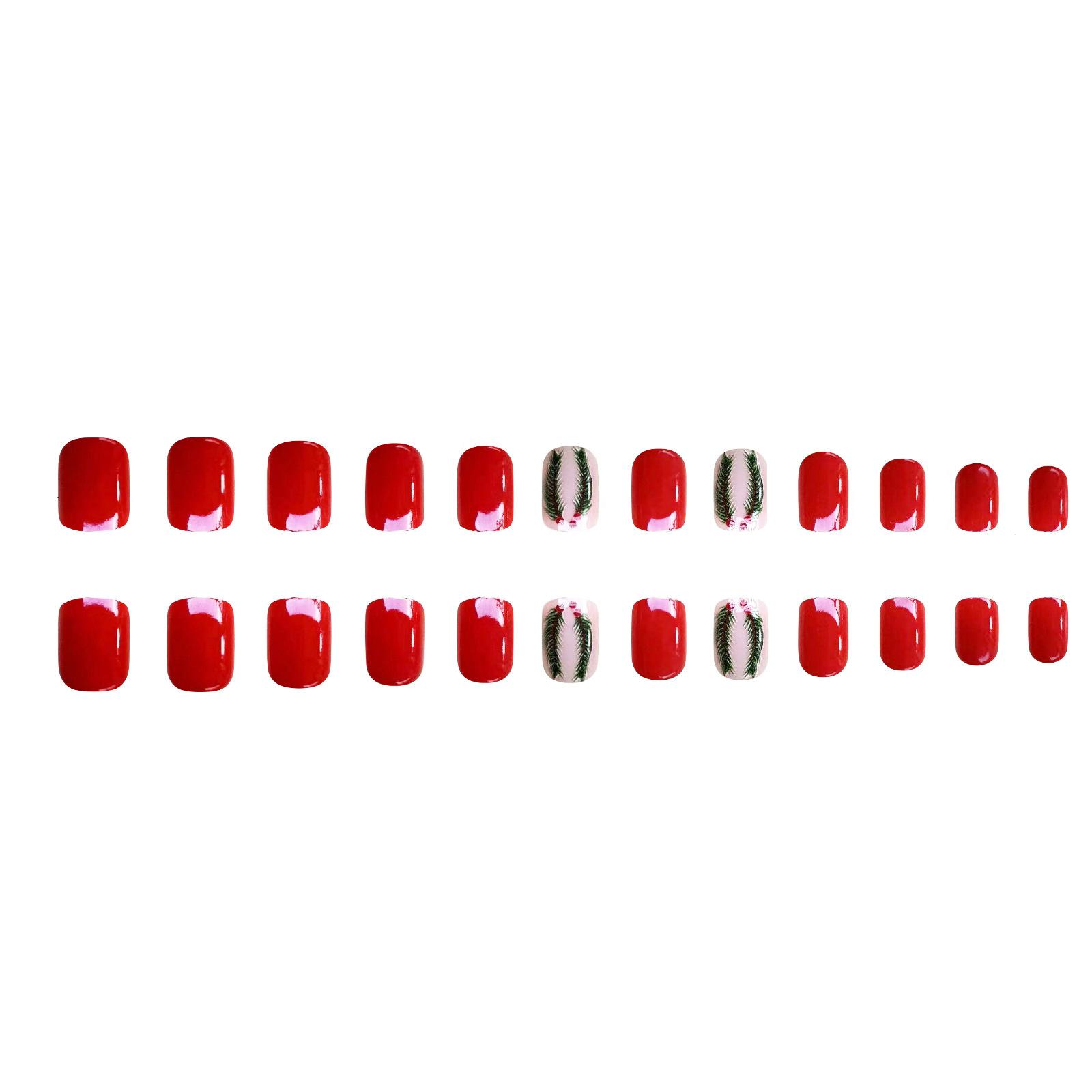 

Рождественские накладные ногти Короткие рождественские короткие накладные ногти с клеем Полное покрытие искусственных ногтей с рисунком Санта-Клауса, оленя и снежинки SD15