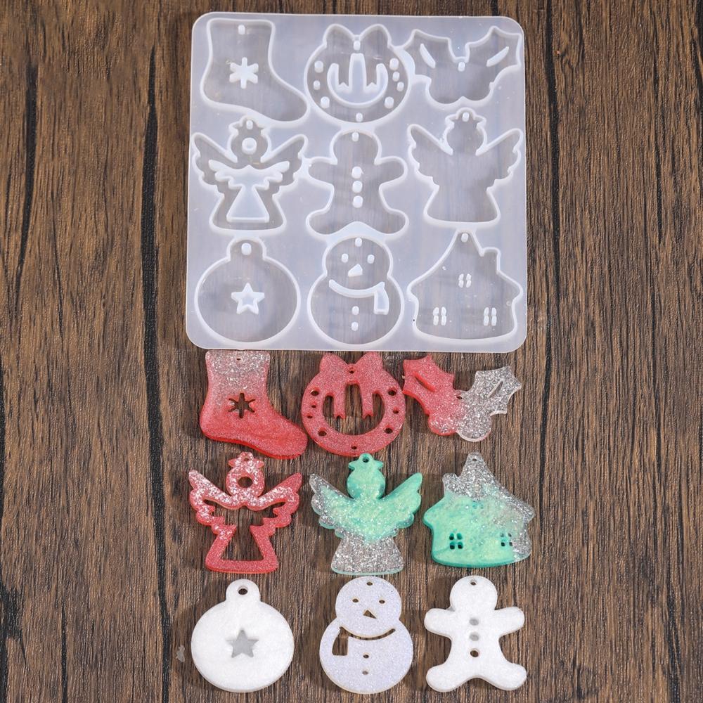 Christmas Elk Earring Pendant Crystal Epoxy Silicone Mold DIY Snowman Bell Shape Pendant Mold For Jewelry Making Craft Keychain