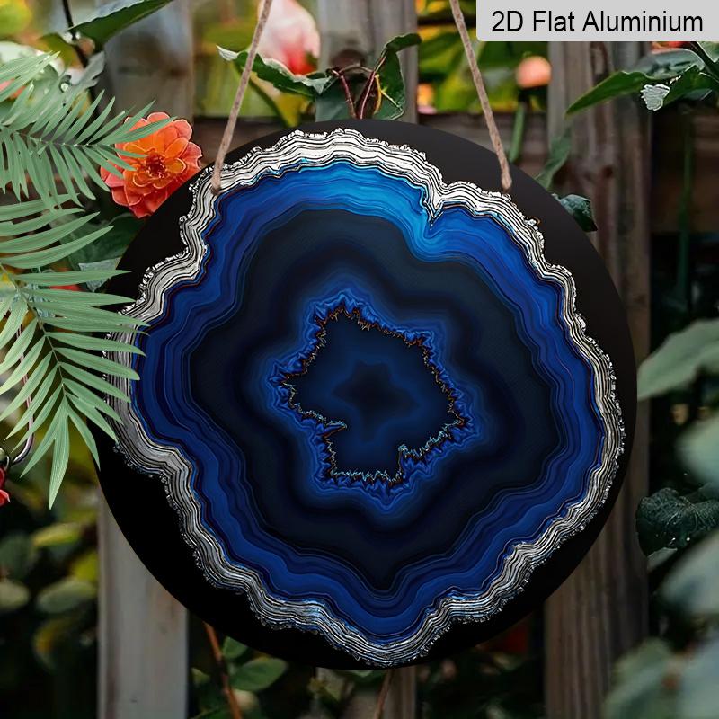 2D Flat Aluminum Sign, Blue Crystal Slice Art Pendant, Bedroom Wall Hanging, Living Room Decoration, Office Decoration, Birthday, New Year, Christmas