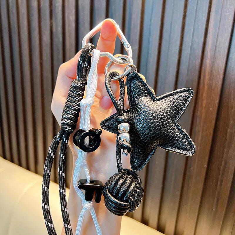 PU Leather Star Keychain & Bag Charm with Woven Rope