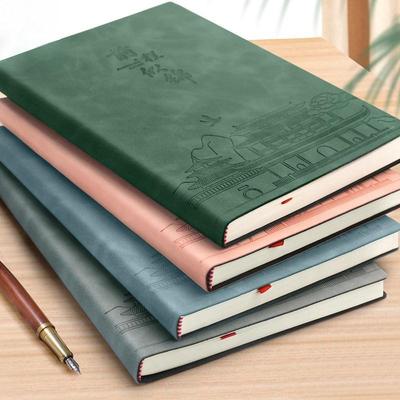 Thickened A5 Leather Notebook: Stylish, Skin-Feel Cover with Horizontal Lines for Business or Personal Use.