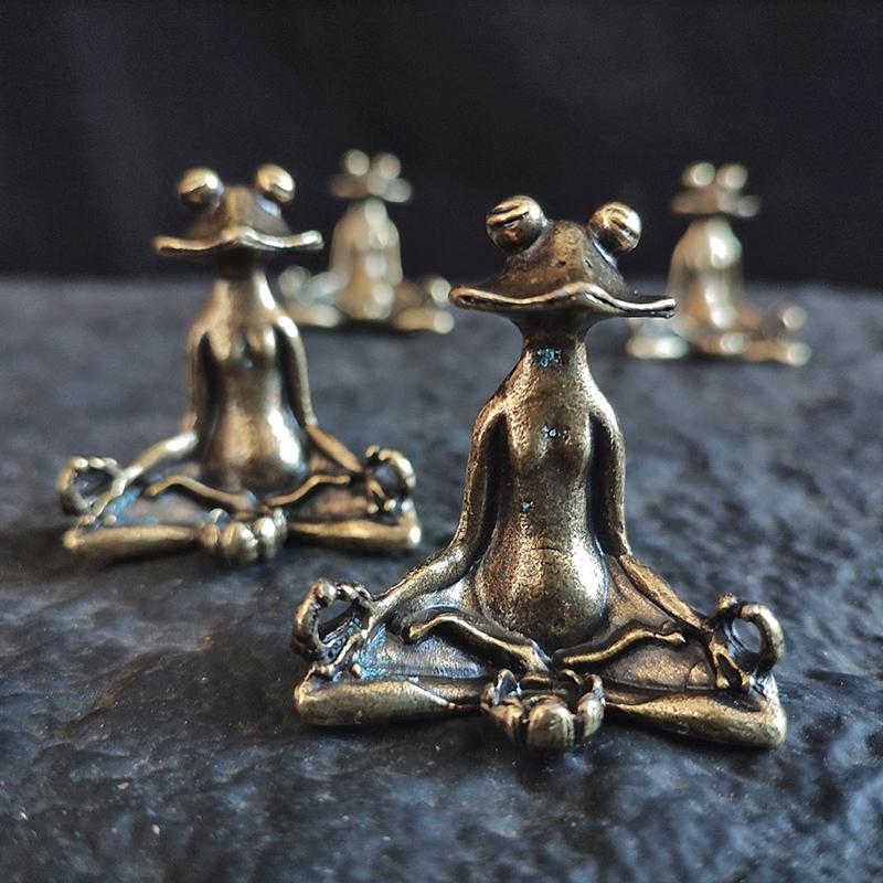 Vintage Messing Zen Frosch Meditation Buddhistische Statue Metall Ameise Schildkröte Skulptur Räuchergefäß Haushaltsdekoration Tee-Haustiere