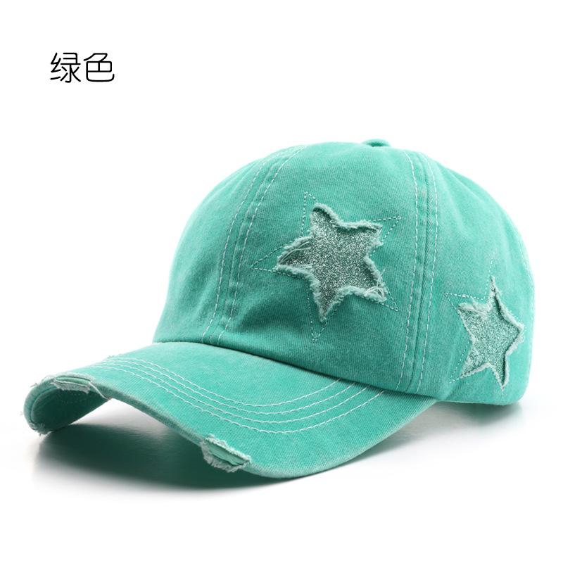 Vintage Star Embroidery Baseball Cap Adjustable Outdoor Snapback Hat Washed Cotton Hollow Out Tail High Ponytail Hip Hop Hats